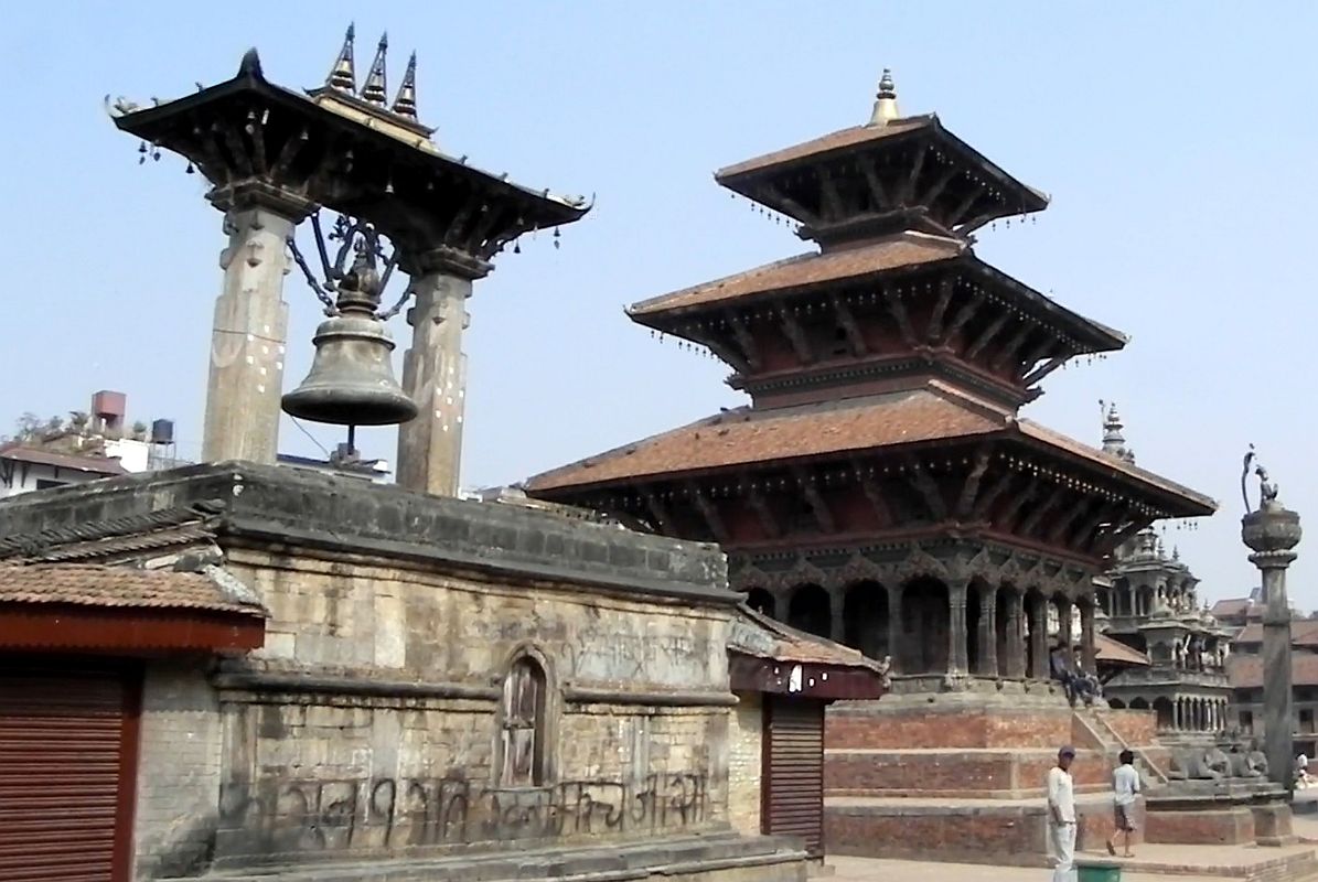 Kathmandu Patan Durbar Square 07 Taleju Bell, Hari Shankar Temple, King Yoganarendra Malla Column 